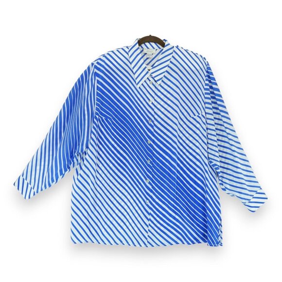 NWT Vintage Lord & Taylor Womens Top Blue Silk Button Shirt Blouse Striped Rare! - Picture 1 of 5